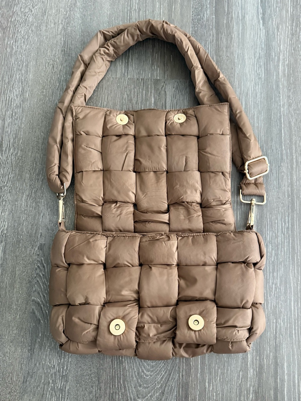 Quilted Puffer Shoulder Bag - Taupe - Picture 3 of 7
